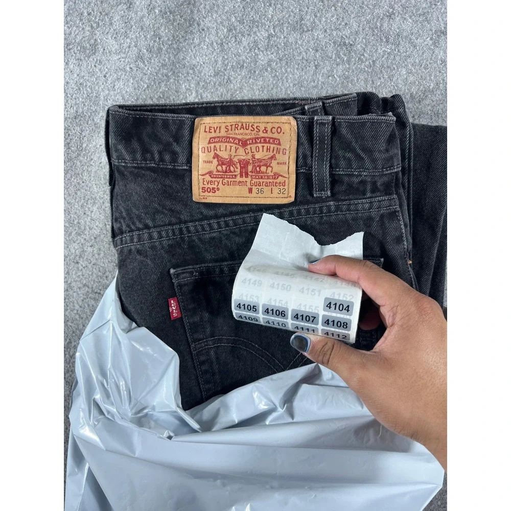 Levis 505 Red Tab Jeans Faded Black Denim Regular Fit Straight Leg Mens 36x32